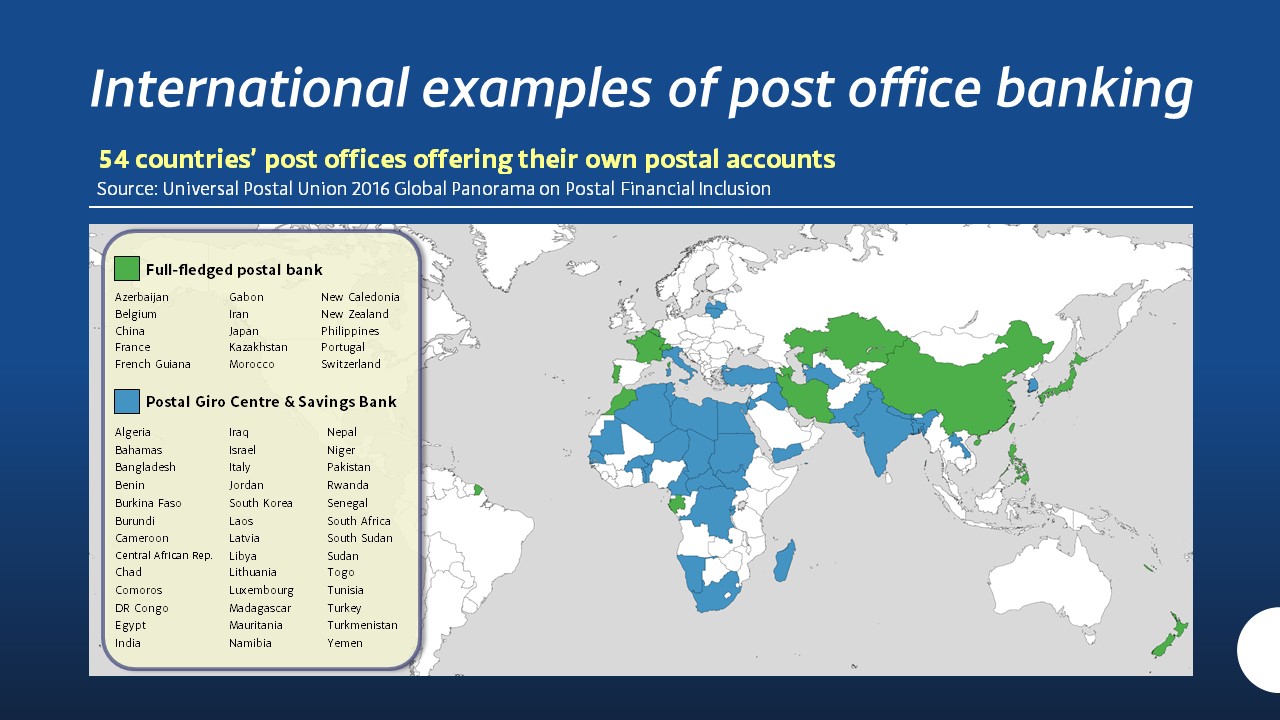 54 countries’ post offices offering their own postal accounts