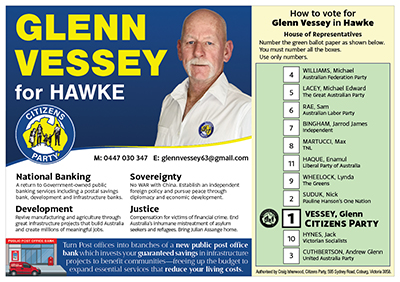 How to Vote - Glenn Vessey - Citizens Party - HAWKE - Election 2022