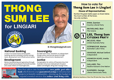 How to Vote - Thong Sum Lee - Citizens Party - LINGIARI - Election 2022