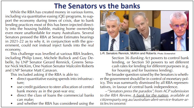 Senators vs the banks