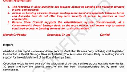 28 July 2021 - Banana Shire Council Resoultion - Commonwealth Postal Savings Bank - from minutes